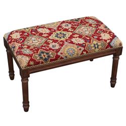 Picture of 123 Creations CW069BC 100 Percent Wool Oriental Floral Needlepoint Upholstered Solid Wood Bench - Wood Stain
