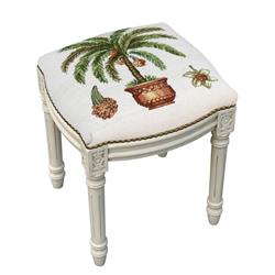 Picture of 123 Creations C216WFS Palm Tree Needlepoint Upholstered Vanity Stool&#44; Antique White