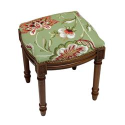 Picture of 123 Creations C909GFS Green Jacobean Floral Needlepoint Upholstered Vanity Stool&#44; Wood Stain