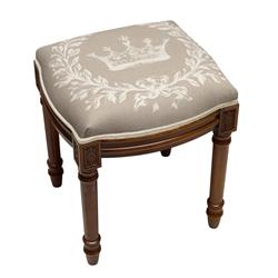Picture of 123 Creations FS046XXLT Taupe Crown Upholstered Wooden Vanity Stool&#44; Wood Stain