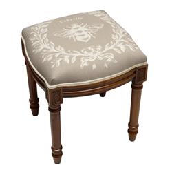 Picture of 123 Creations FS049XXLT Taupe Bee Upholstered Wooden Vanity Stool, Wood Stain
