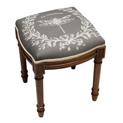 Picture of 123 Creations FS050XXGY Grey Dragonfly Upholstered Wooden Vanity Stool, Wood Stain