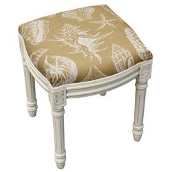 Picture of 123 Creations WFS020XXBE Tan Seashells Upholstered Wooden Vanity Stool&#44; Antique White