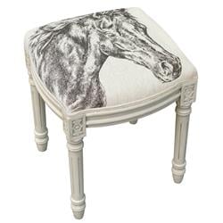 Picture of 123 Creations WFS035XXGY Horse Upholstered Wooden Vanity Stool, Antique White