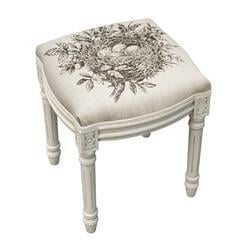 Picture of 123 Creations WFS036XXGY Grey Birds Nest Upholstered Wooden Vanity Stool, Antique White