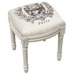 Picture of 123 Creations WFS037XXGY Grey Paris Crest Upholstered Wooden Vanity Stool, Antique White