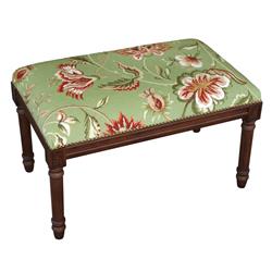 Picture of 123 Creations C909GBC Green Jacobean Floral Needlepoint Upholstered Bench, Wood Stain