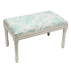 Picture of 123 Creations WBC095XXAQ Aqua Toile Upholstered Wooden Bench, Antique White
