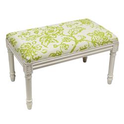 Picture of 123 Creations WBC095XXCH Chartreuse Toile Upholstered Wooden Bench, Antique White