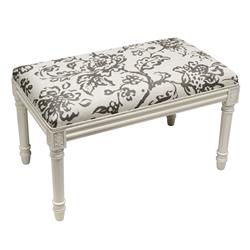 Picture of 123 Creations WBC095XXGY Grey Toile Upholstered Wooden Bench, Antique White