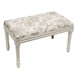 Picture of 123 Creations WBC095XXLT Taupe Toile Upholstered Wooden Bench, Antique White