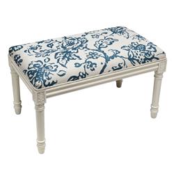 Picture of 123 Creations WBC095XXNY Navy Toile Upholstered Wooden Bench, Antique White
