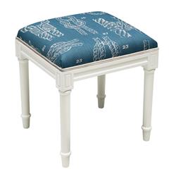 Picture of 123 Creations WDS051-NY Navy Blue Knots Upholstered Wooden Vanity Stool&#44; White