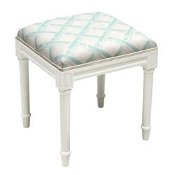 Picture of 123 Creations WDS094-AQ Aqua Bamboo Trellis Upholstered Wooden Vanity Stool&#44; White
