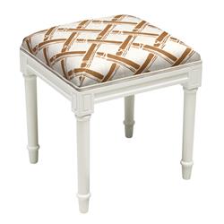 Picture of 123 Creations WDS094-CA Caramel Bamboo Trellis Upholstered Wooden Vanity Stool&#44; White