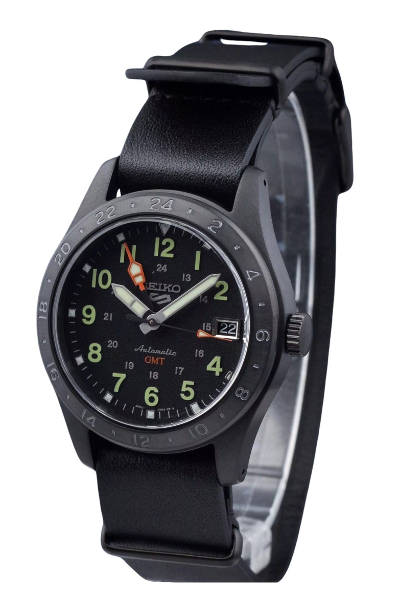 SSK025K1 Mens 5 Sports GMT Field Series Leather Strap Black Dial Automatic 100M Watch