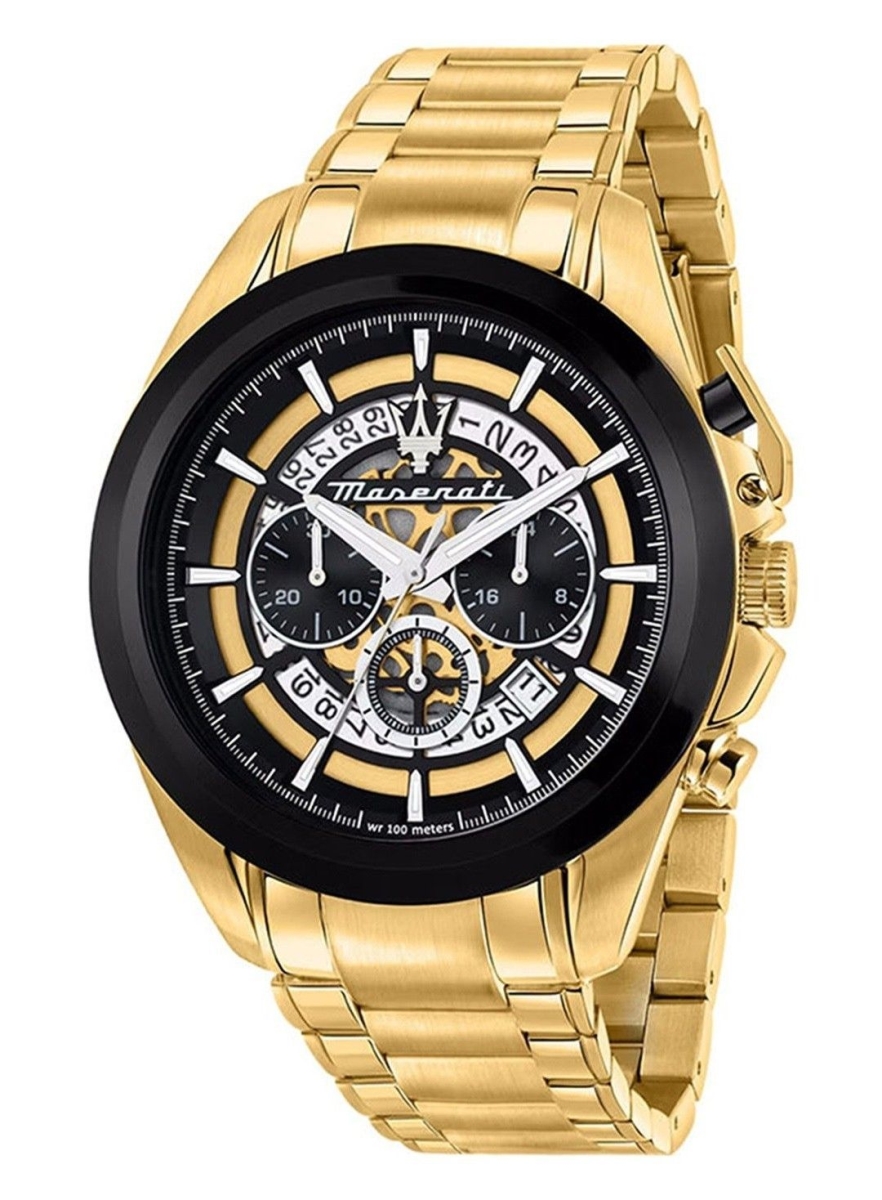 Picture of Maserati R8873612058- Mens Traguardo Chronograph Gold Tone Stainless Steel Multicolor Skeleton Dial Quartz 100M Watch