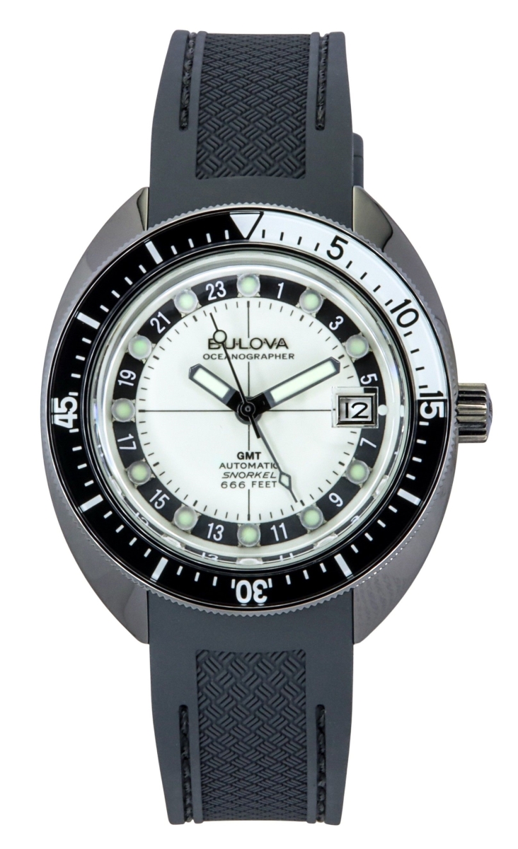98B407 Oceanographer GMT PU Strap Full Lume White Dial Automatic Devil Divers 200 m Mens Watch