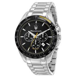 Traguardo Chronograph Black Dial Stainless Steel Quartz 100M Men Watch, White -  Maserati, MA79734