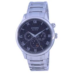 AP1050-81E Moon Phase Black Dial Stainless Steel Eco-Drive Men Watch, Black -  CITIZEN