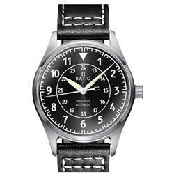 Skysurfer Pilot Black Sunray Dial Leather Automatic 200M Mens Watch