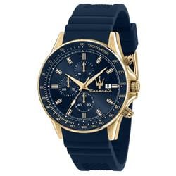 R8871640004- Sfida Chronograph Blue Sunray Dial Quartz 100M Mens Watch, Black -  Maserati