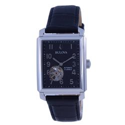 96A269 Sutton Open Heart Black Dial Leather Strap Automatic Mens Watch -  Bulova