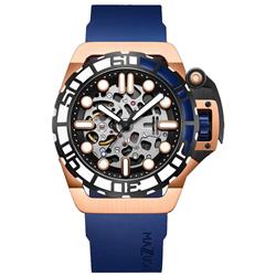 Rim Sub Blue & Rose Gold Skeleton Dial Automatic Dive 100M Men Watch for Adult - Black -  Roca, RO3450081