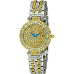 Picture of Adee Kaye AK2526-L2G.-.NS Finess Collection Crystal Accents Gold Tone Dial Quartz Womens Watch&#44; White & Gold