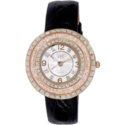 Picture of Adee Kaye AK2116-LWT.-.NS Facceta Collection Crystal Accents Mother of Pearl Dial Quartz Womens Watch&#44; Black & White