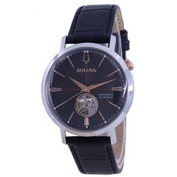 98A187 Classic Open Heart Grey Dial Leather Strap Automatic Mens Watch -  Bulova