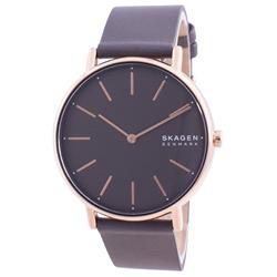 SKW2794 Signature Grey Dial Charcoal Leather Strap Quartz Womens Watch, White - Adult