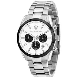 R8853151004- Attrazione Chronograph Stainless Steel White Dial Quartz Mens Watch, White - Adult -  Maserati