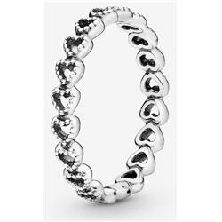 190980-48 Sterling Silver Band of Hearts Ring for Women, Black - Adult