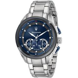 R8873612014- Traguardo Chronograph Stainless Steel Blue Dial Quartz 100M Mens Watch, Black - Adult -  Maserati