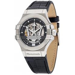 Picture of Maserati R8821108038- Potenza Leather Strap Skeleton Black Dial Automatic 100M Mens Watch&#44; White - Adult