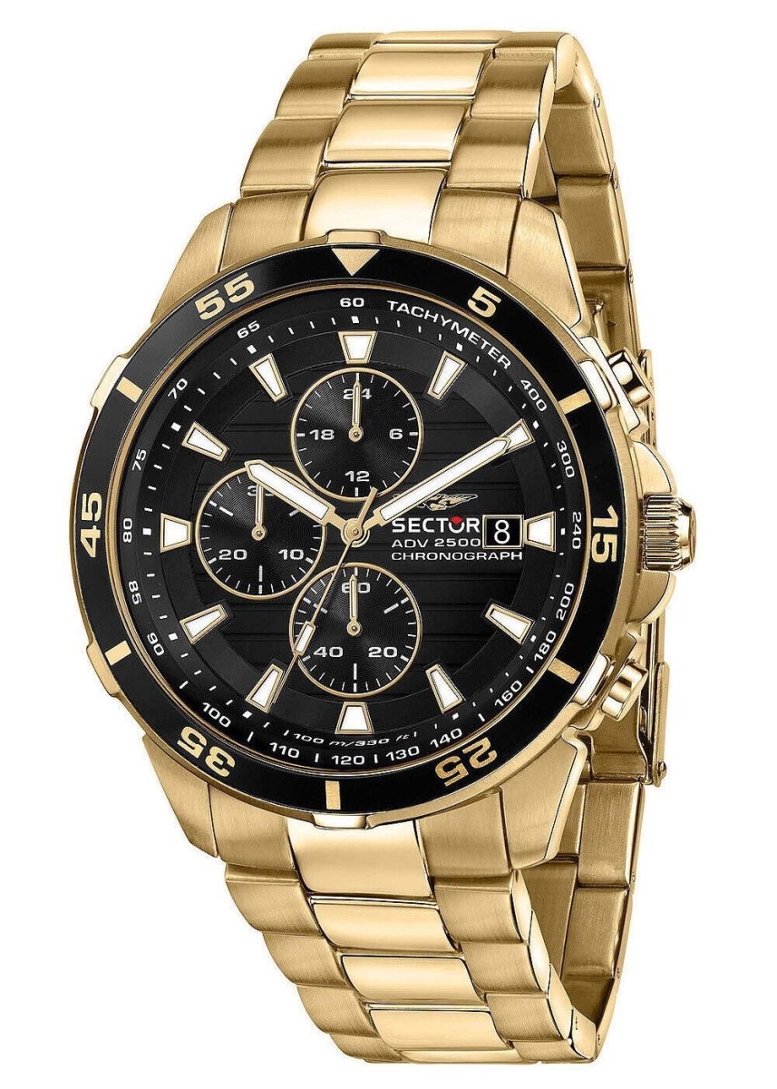 Picture of Sector R3273643008- ADV2500 Chronograph Gold Tone Stainless Steel Black Dial Quartz 100 m Men Watch