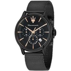 R8873618013- Epoca Chronograph Stainless Steel Black Dial Quartz 100M Mens Watch, Black - Adult -  Maserati