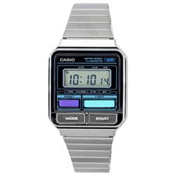 A120WE-1A Vintage Digital Stainless Steel Bracelet Quartz Unisex Watch, Black - Adult -  Casio