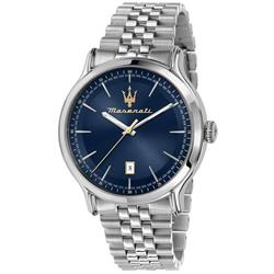 R8853118021- Epoca Stainless Steel Blue Dial Quartz 100M Mens Watch, Blue - Adult -  Maserati