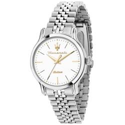 R8853118519- Epoca Stainless Steel White Dial Quartz 100M Womens Watch, Blue - Adult -  Maserati