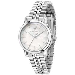 R8853118521- Epoca Stainless Steel Mother Of Pearl Dial Quartz 100M Womens Watch, Black - Adult -  Maserati