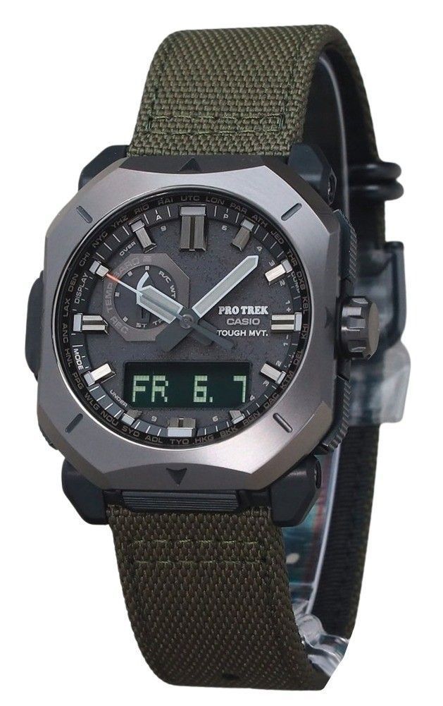 Picture of Casio PRW-6900YB-3 44.80 x 14.70 mm ProTrek Analog Digital Green Cordura Cloth Strap Gray Dial Tough Solar 100 m Mens Watch
