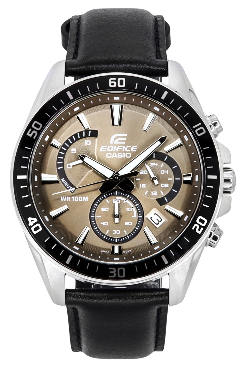 Picture of Casio EFR-552L-5A 47 x 12.30 mm Edifice Analog Standard Chronograph Leather Strap Light Brown Dial Quartz 100 m Mens Watch