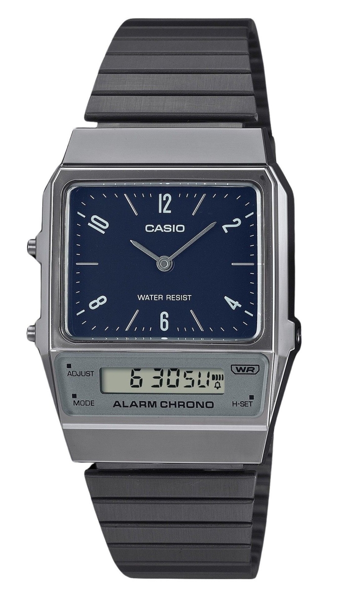 AQ-800EB-2A 32.10 x 8.70 mm Vintage Analog Digital Dual Time Stainless Steel Bracelet Blue Dial Quartz Unisex Watch -  Casio
