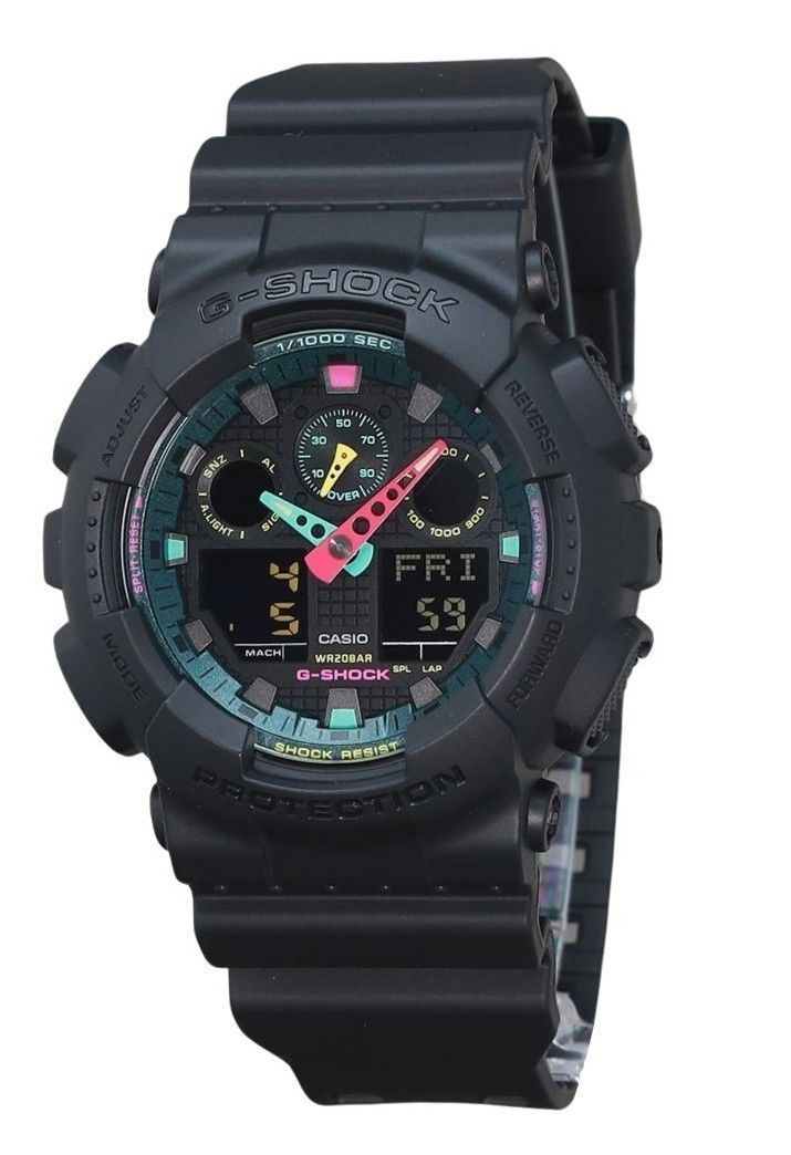 Picture of Casio GA-100MF-1A 51.20 x 16.90 mm G-Shock Analog Digital Multi Fluorescent Accents Series Resin Strap Black Dial Quartz 200 m Mens Watch