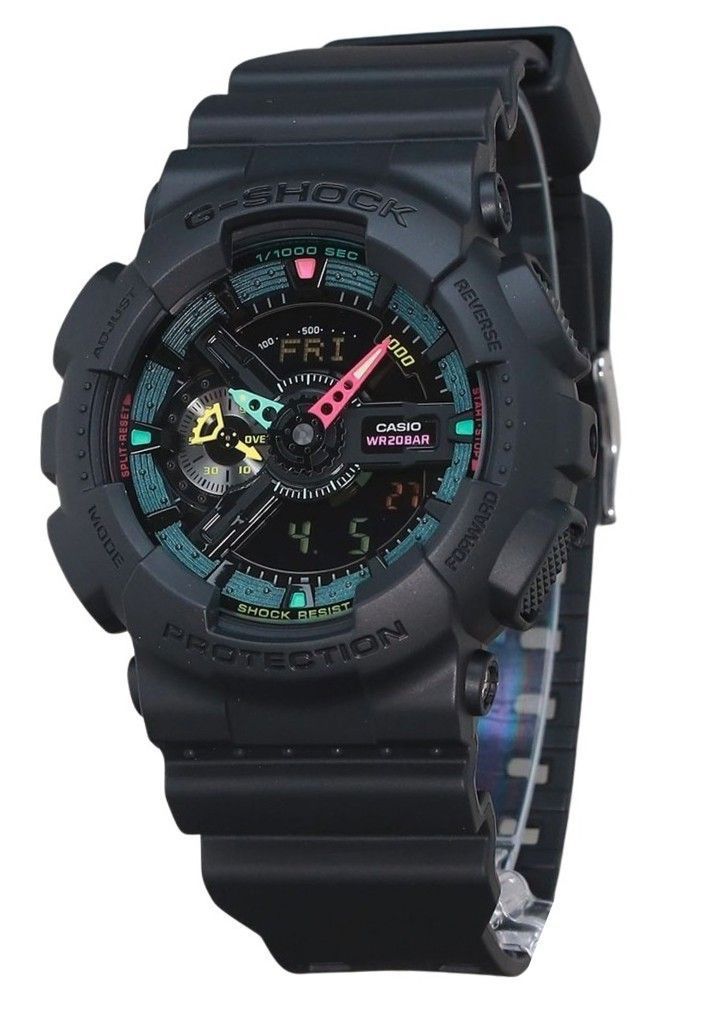 Picture of Casio GA-110MF-1A 51.20 x 16.90 mm G-Shock Analog Digital Multi Fluorescent Accents Series Resin Strap Black Dial Quartz 200 m Mens Watch