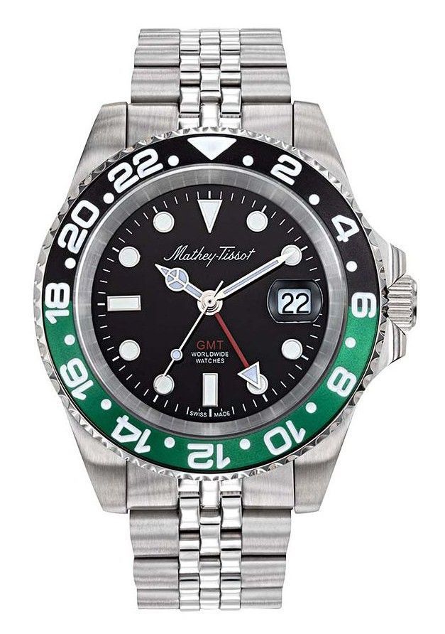 H903ANV.-.MT 42 x 10 mm Rolly Mathy Vintage GMT Stainless Steel Black Dial Quartz 100 m Mens Watch -  Mathey-Tissot