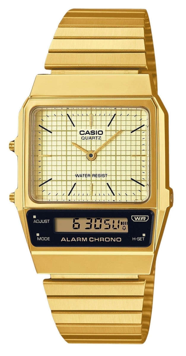 AQ-800EG-9A 32.10 x 8.70 mm Vintage Analog Digital Gold Ion Plated Stainless Steel Beige Dial Quartz Unisex Watch -  Casio