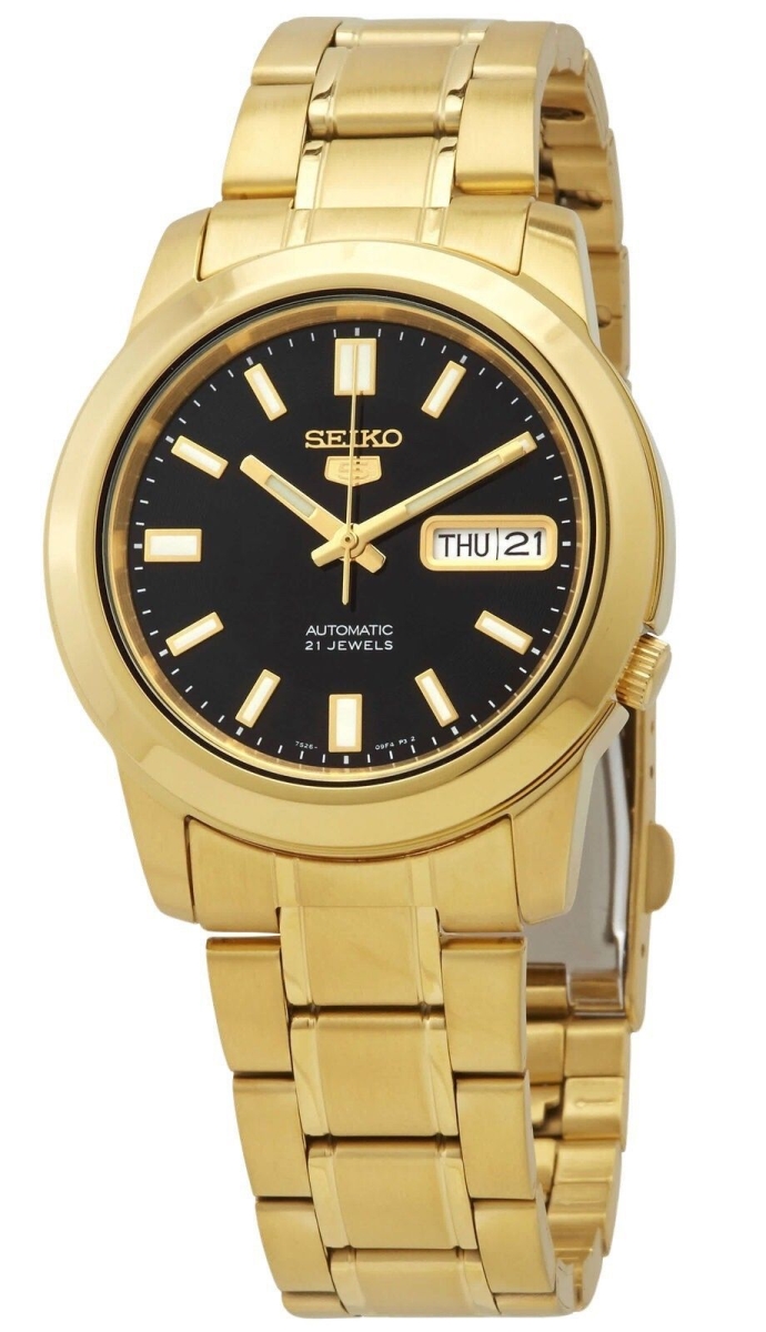 SNKK22K1 38 x 12 mm 5 Gold Tone Stainless Steel Black Dial 21 Jewels Automatic Mens Watch